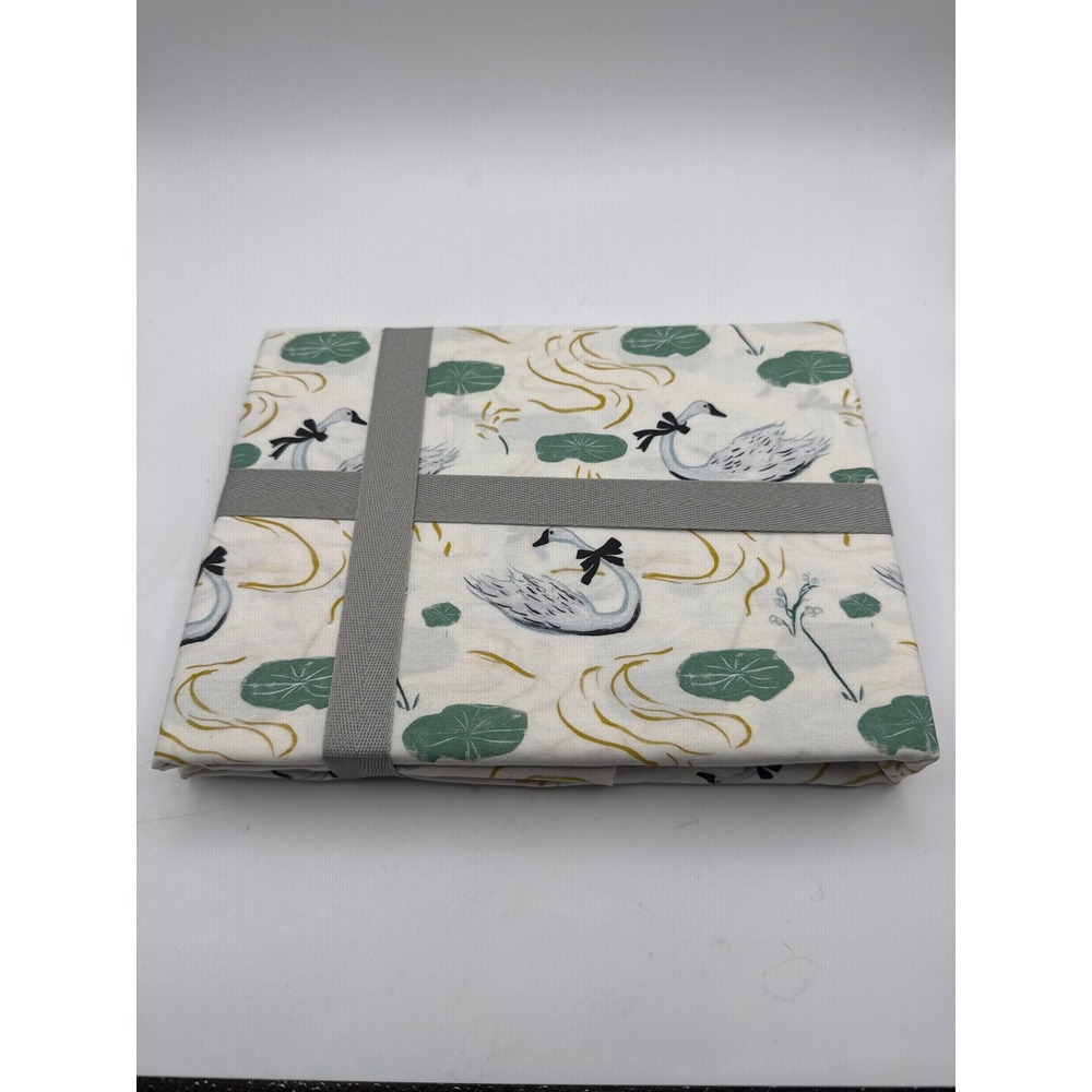 Anthropologie STANDARD Size Pillowcases Set 2 Swans Birds Lilypads White Green